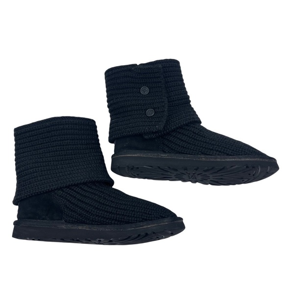 UGG Cardy Knit Buttons Boots Kids Size 5 Suede Foldable Short Tall Black Cozy - Picture 7 of 14